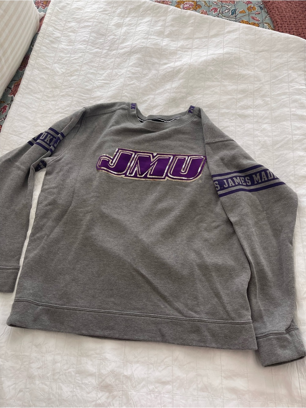 PINK Victoria's Secret Gray Crewneck with Purple Logo
